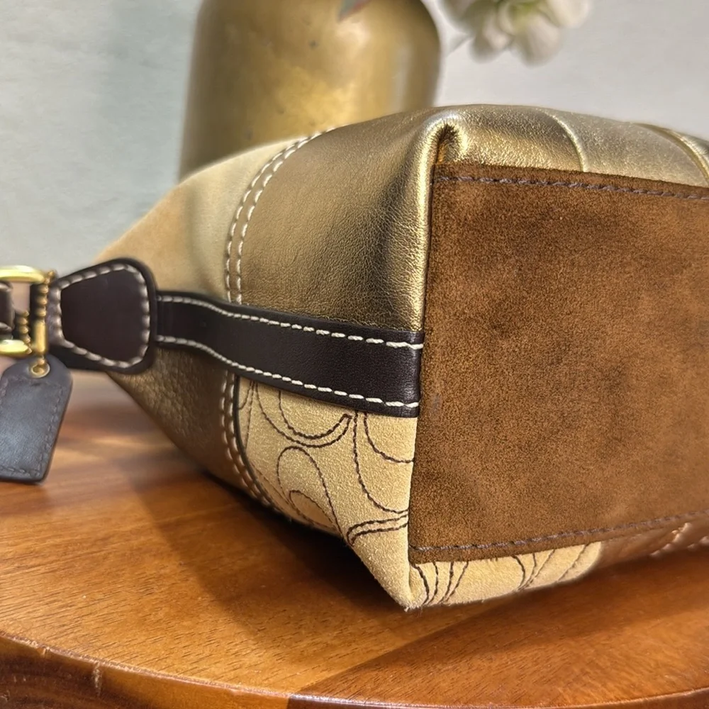 Coach Gold Patchwork Suede Small Purse Handbag - Picture 14 of 15
